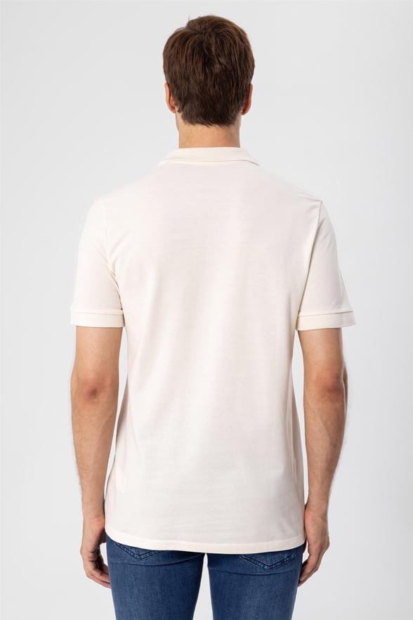 Ekru Slim Armürlü Polo Yaka  Tişört