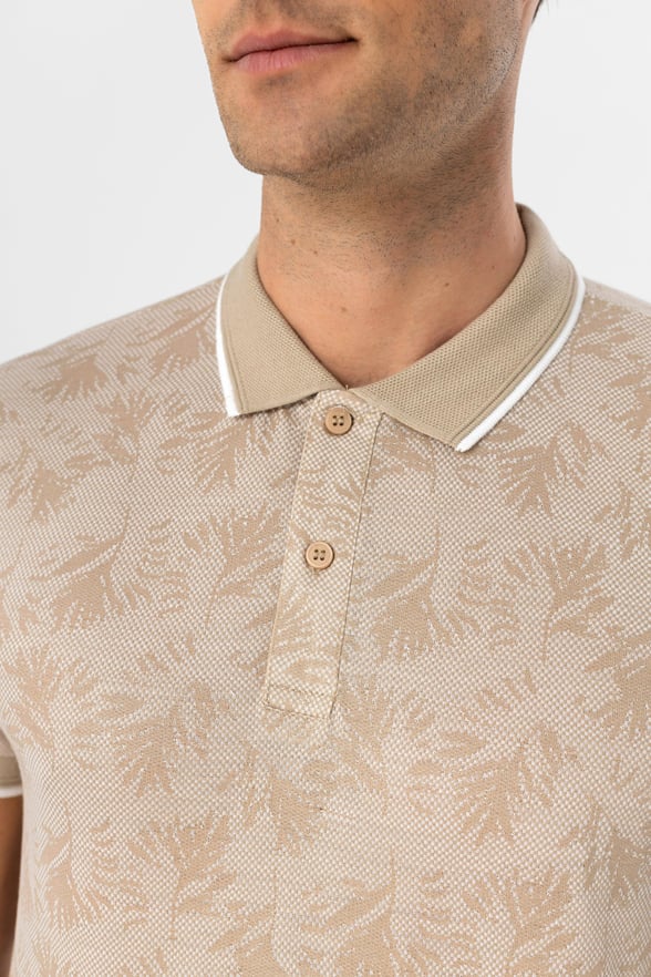Ekru Slim Armürlü Polo Yaka Tişört