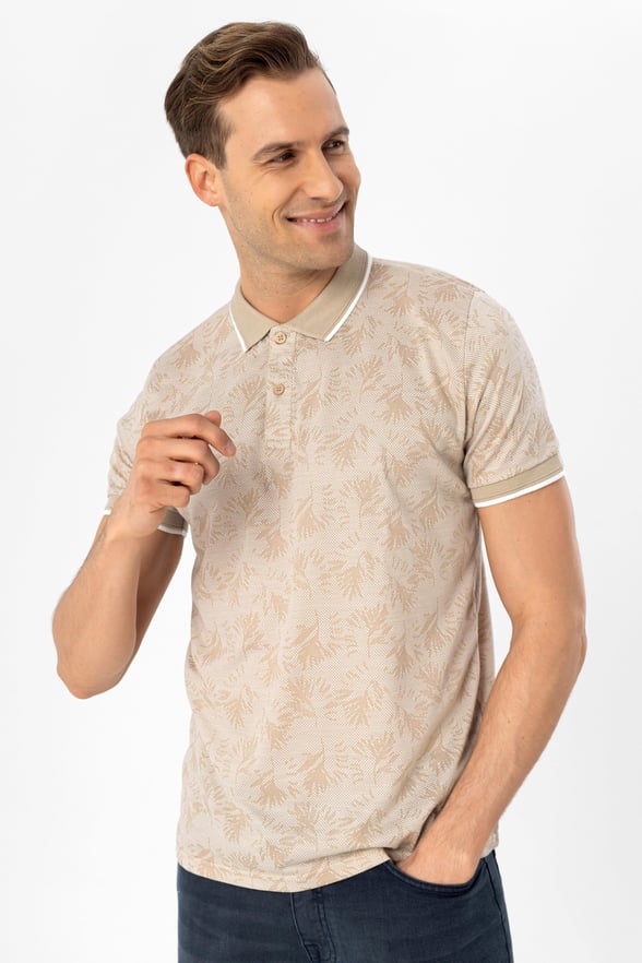 Ekru Slim Armürlü Polo Yaka Tişört