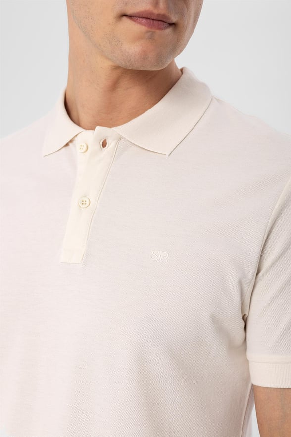 Ekru Slim Armürlü Polo Yaka  Tişört