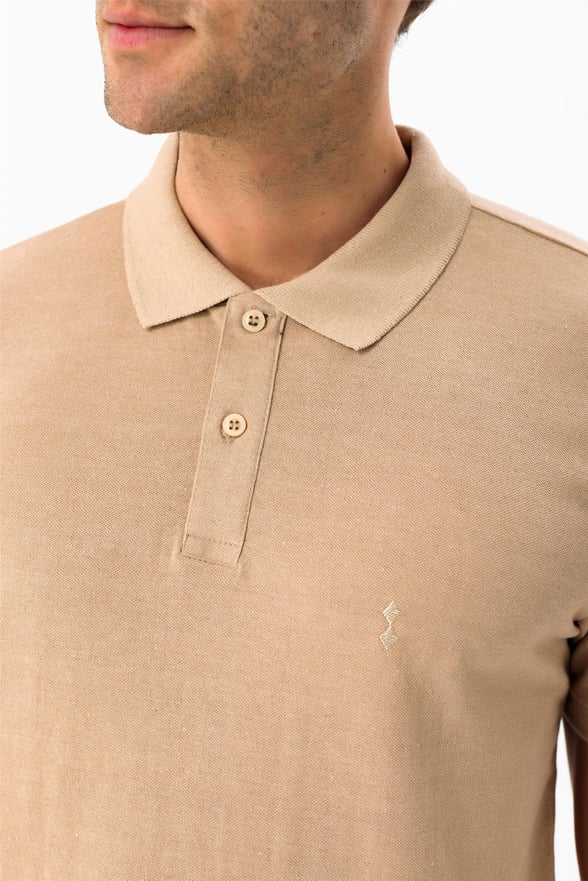 Ekru Slim Armürlü Polo Yaka  Tişört
