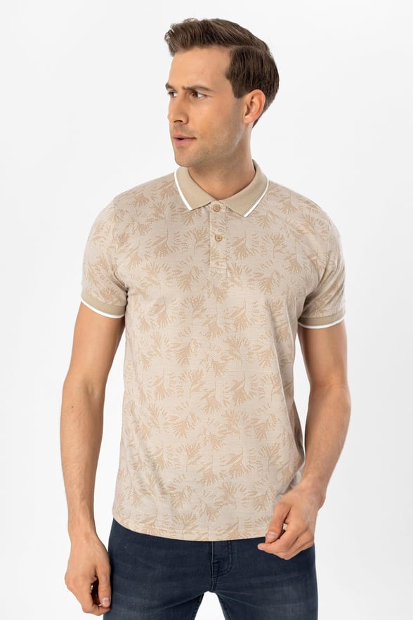 Ekru Slim Armürlü Polo Yaka Tişört