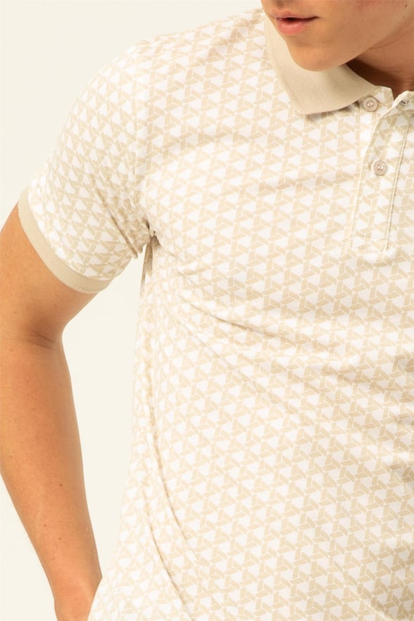 Ekru Slim Baskılı Polo Yaka  Tişört