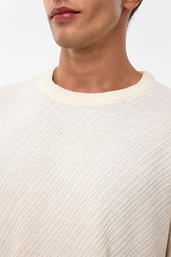 Ekru Slim Fit Armürlü Bisiklet Yaka Triko Kazak