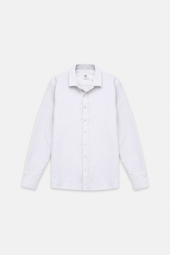 Ekru Slim Klasik Yaka Düz Armürlü Cepsiz Düğmeli Uzun Kollu Casual Gömlek