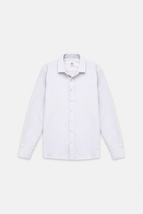 Ekru Slim Klasik Yaka Düz Armürlü Cepsiz Düğmeli Uzun Kollu Casual Gömlek