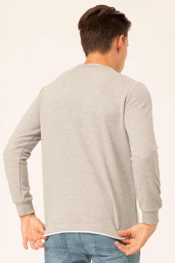 Gri Regular Armürlü O Yaka  Sweatshirt