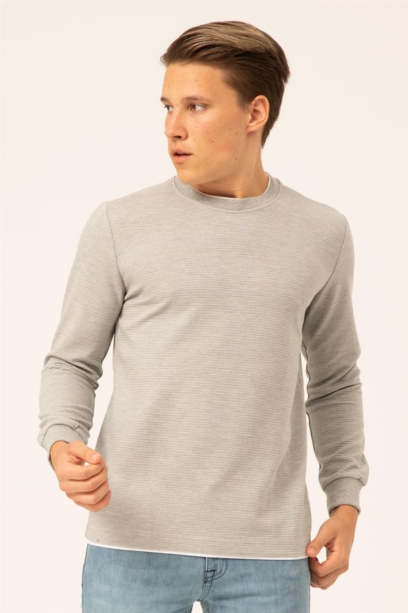 Gri Regular Armürlü O Yaka  Sweatshirt