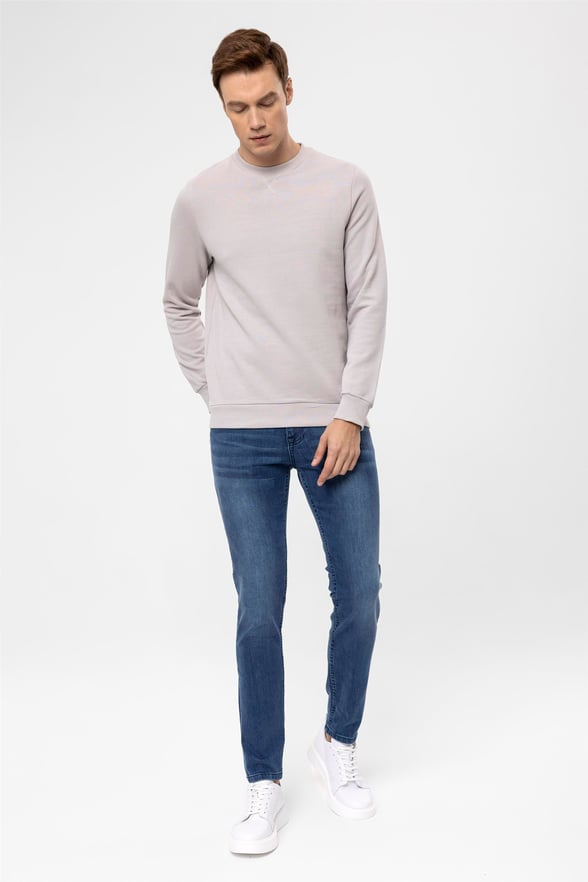 Gri Regular Armürlü O Yaka  Sweatshirt