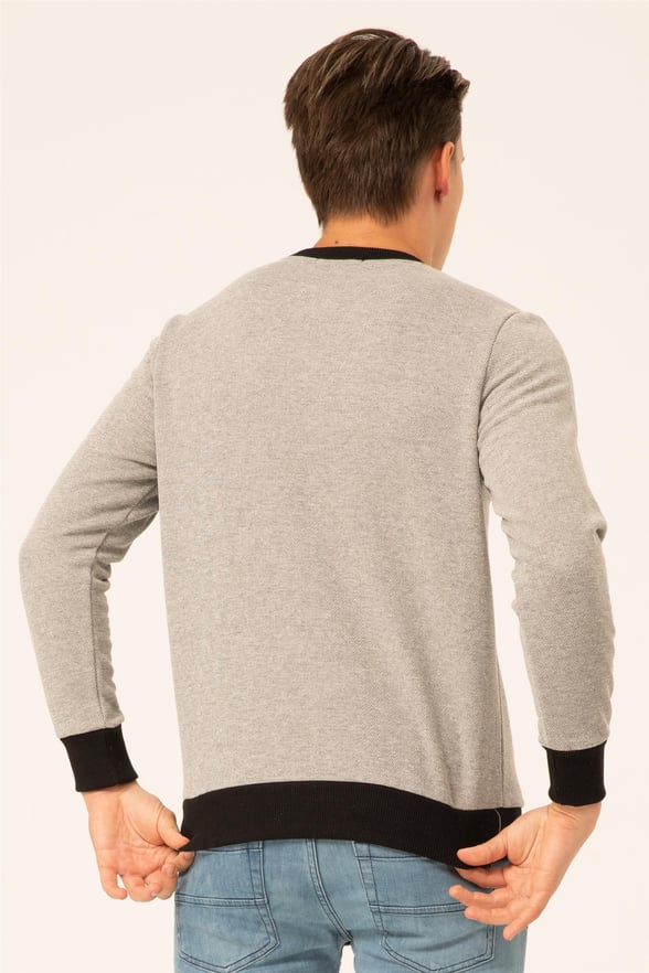 Gri Regular Armürlü O Yaka  Sweatshirt