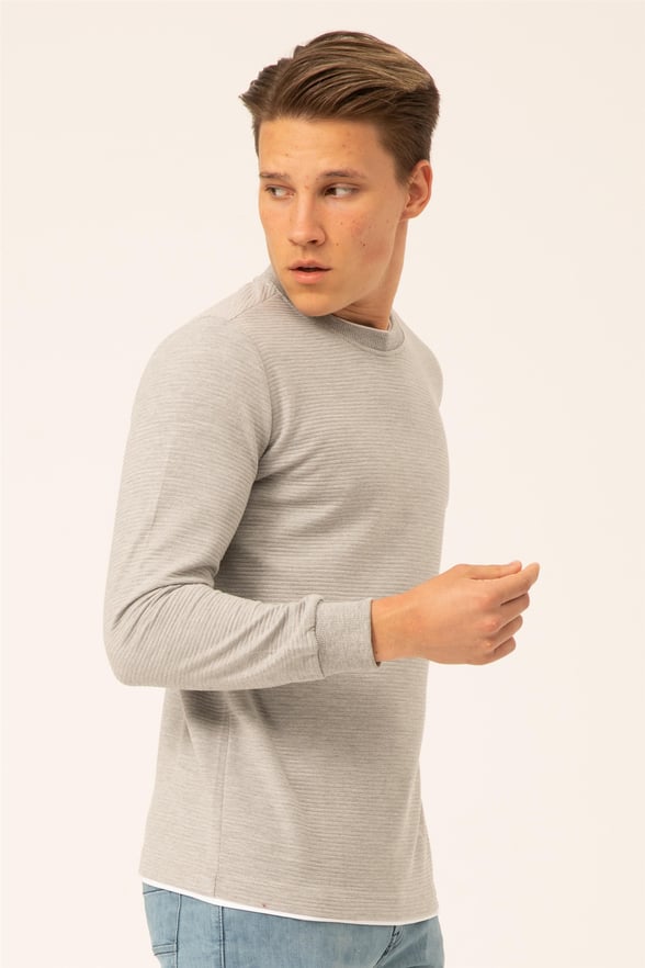 Gri Regular Armürlü O Yaka  Sweatshirt