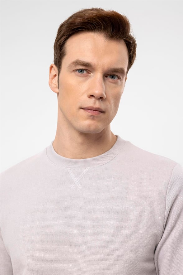 Gri Regular Armürlü O Yaka  Sweatshirt
