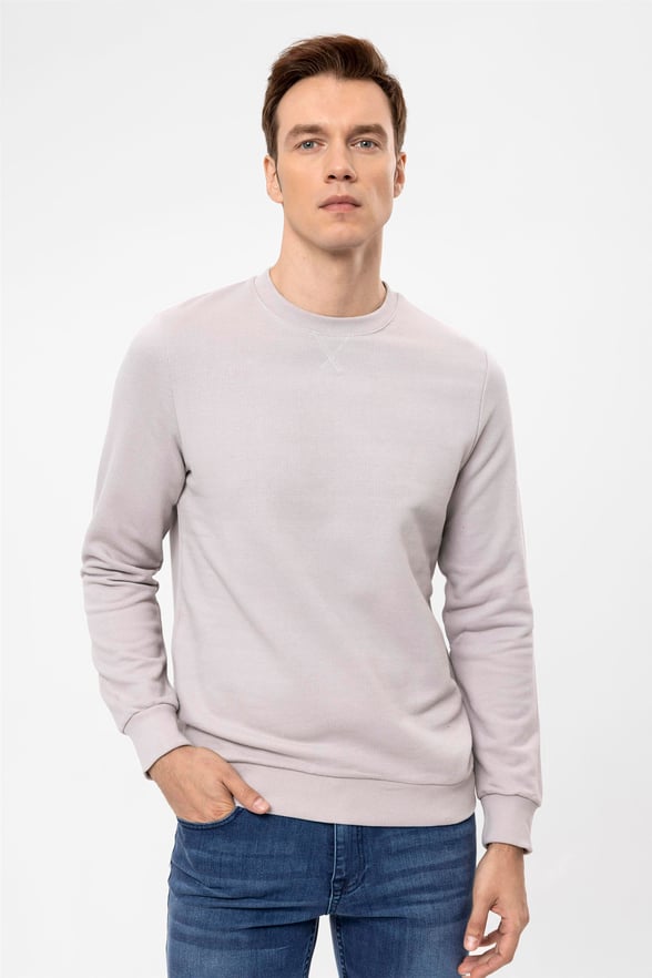 Gri Regular Armürlü O Yaka  Sweatshirt
