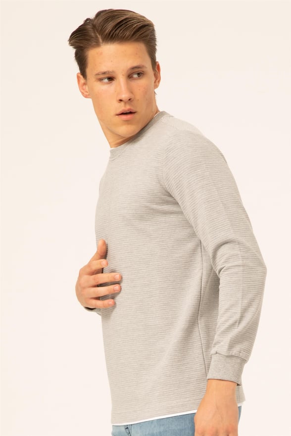 Gri Regular Armürlü O Yaka  Sweatshirt