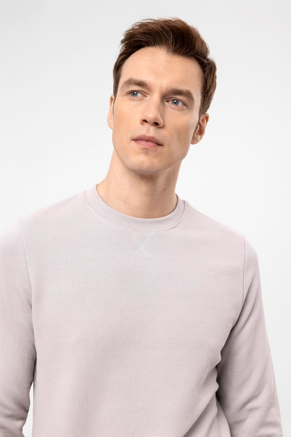 Gri Regular Armürlü O Yaka  Sweatshirt