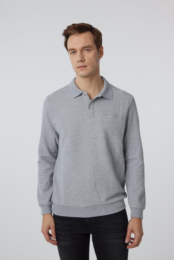 Gri Regular Armürlü Polo Yaka Triko