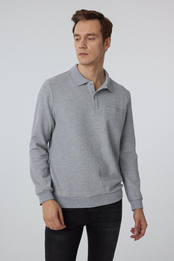 Gri Regular Armürlü Polo Yaka Triko
