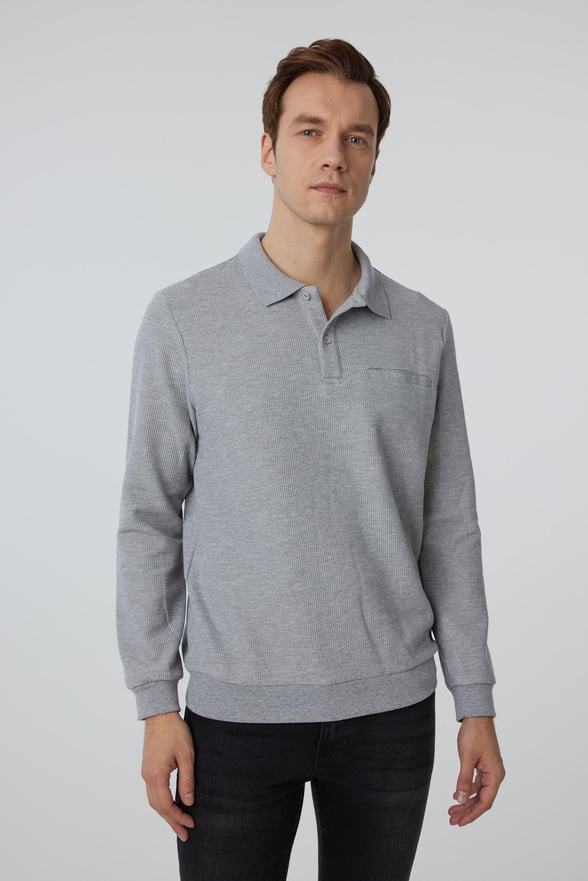 Gri Regular Armürlü Polo Yaka Triko