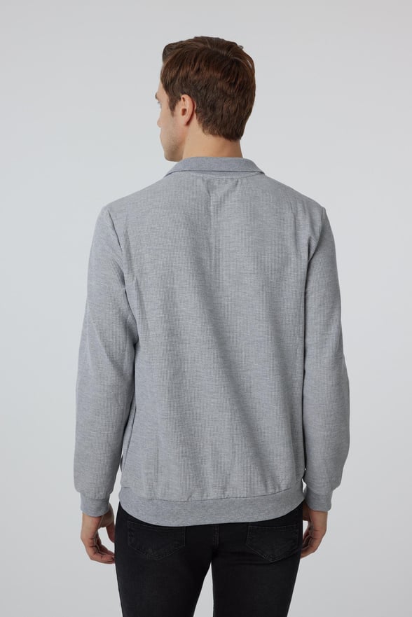 Gri Regular Armürlü Polo Yaka Triko