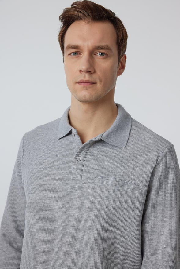 Gri Regular Armürlü Polo Yaka Triko