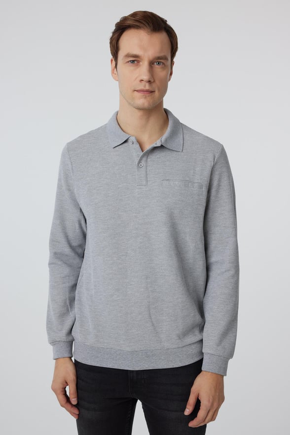 Gri Regular Armürlü Polo Yaka Triko
