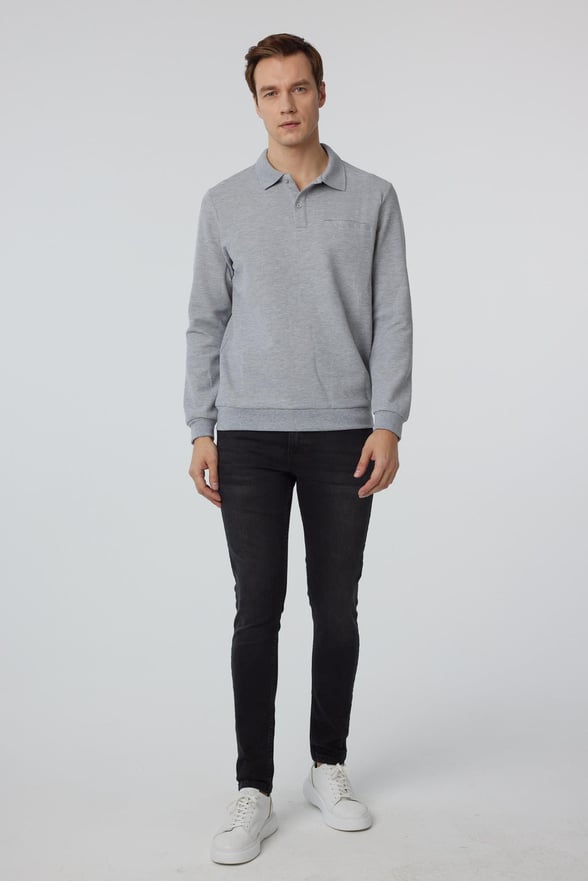Gri Regular Armürlü Polo Yaka Triko