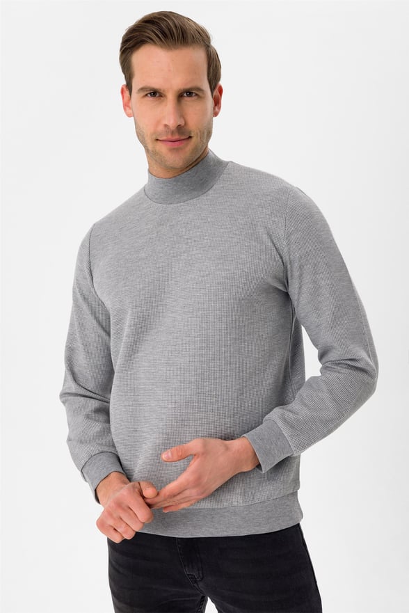Gri Regular Armürlü Yarım Balıkçı Yaka  Sweatshirt