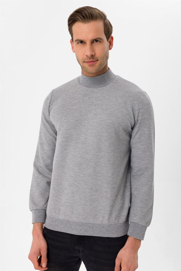 Gri Regular Armürlü Yarım Balıkçı Yaka  Sweatshirt