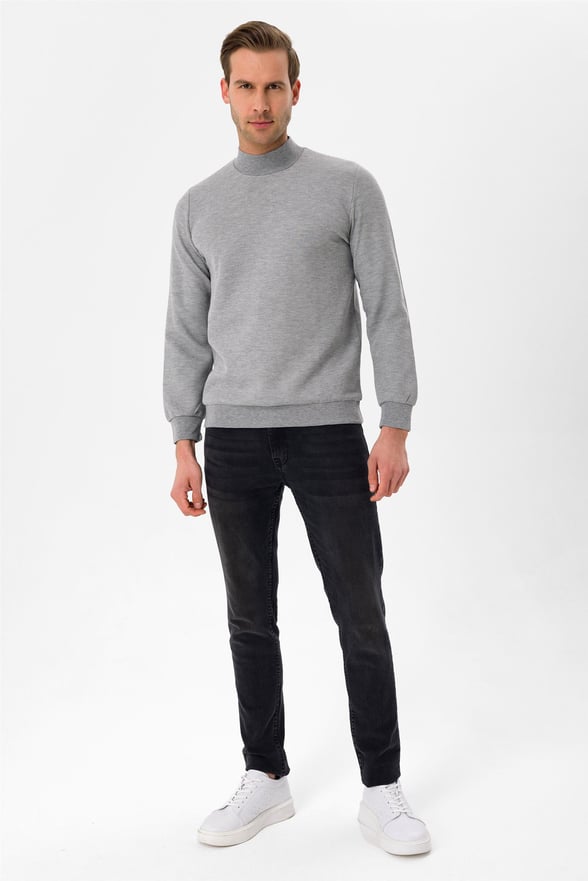 Gri Regular Armürlü Yarım Balıkçı Yaka  Sweatshirt
