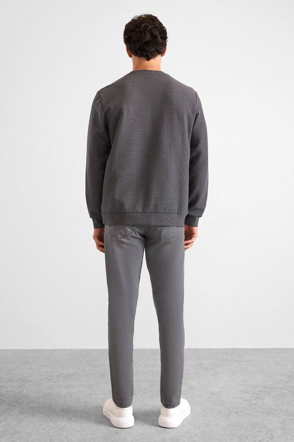 Gri Regular Düz Bisiklet Yaka Sweatshirt
