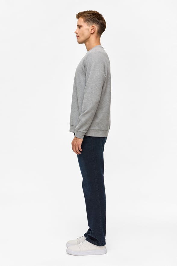 Gri Regular Düz Bisiklet Yaka Sweatshirt