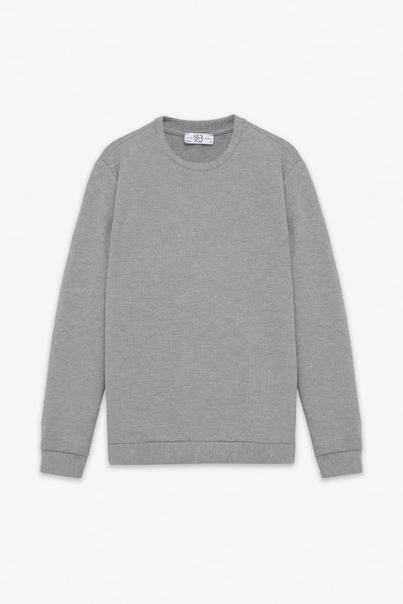 Gri Regular Düz Bisiklet Yaka Sweatshirt