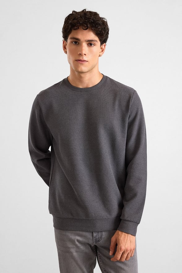 Gri Regular Düz Bisiklet Yaka Sweatshirt