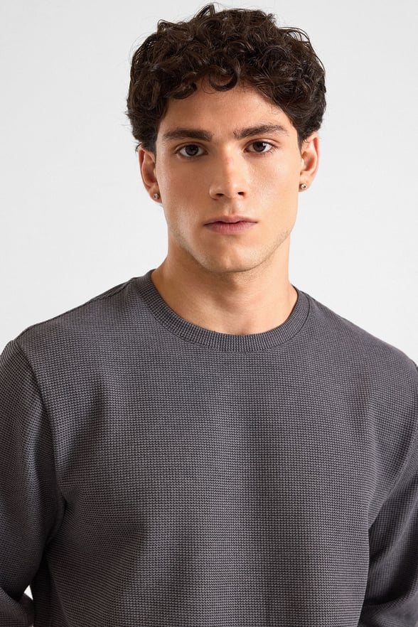 Gri Regular Düz Bisiklet Yaka Sweatshirt