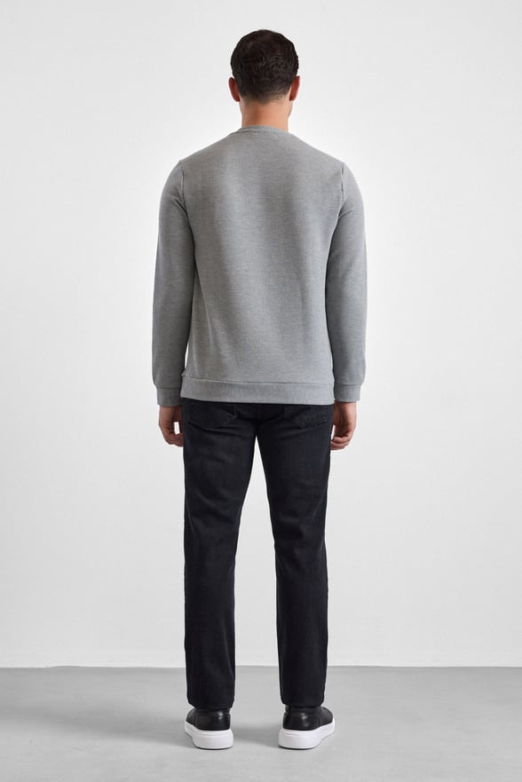Gri Regular Düz Bisiklet Yaka Sweatshirt