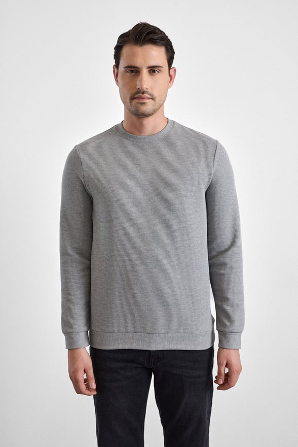 Gri Regular Düz Bisiklet Yaka Sweatshirt