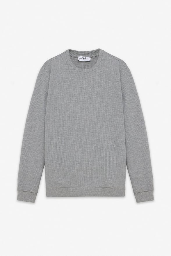 Gri Regular Düz Bisiklet Yaka Sweatshirt
