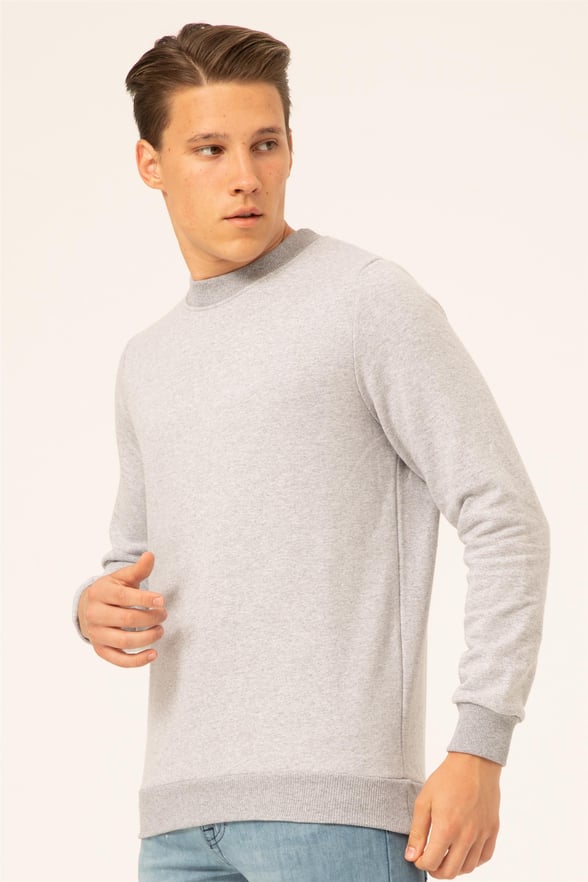 Gri Regular Düz O Yaka  Sweatshirt