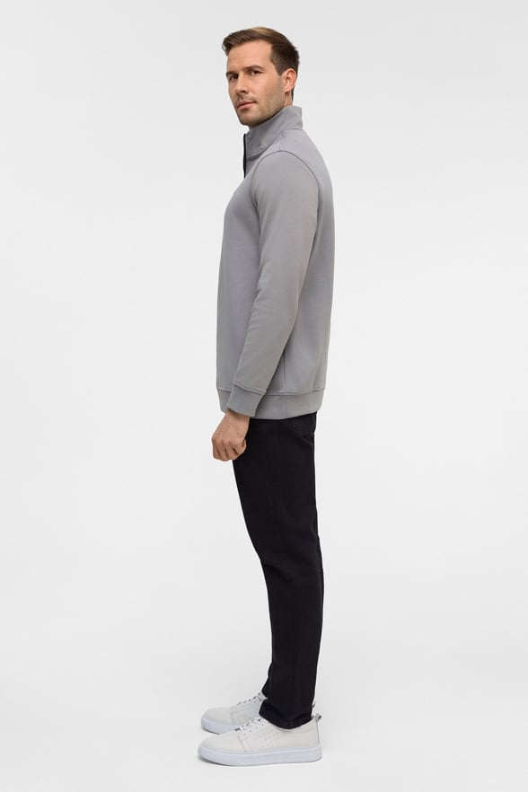 Gri Regular Düz Yarım Balıkçı Yaka Sweatshirt