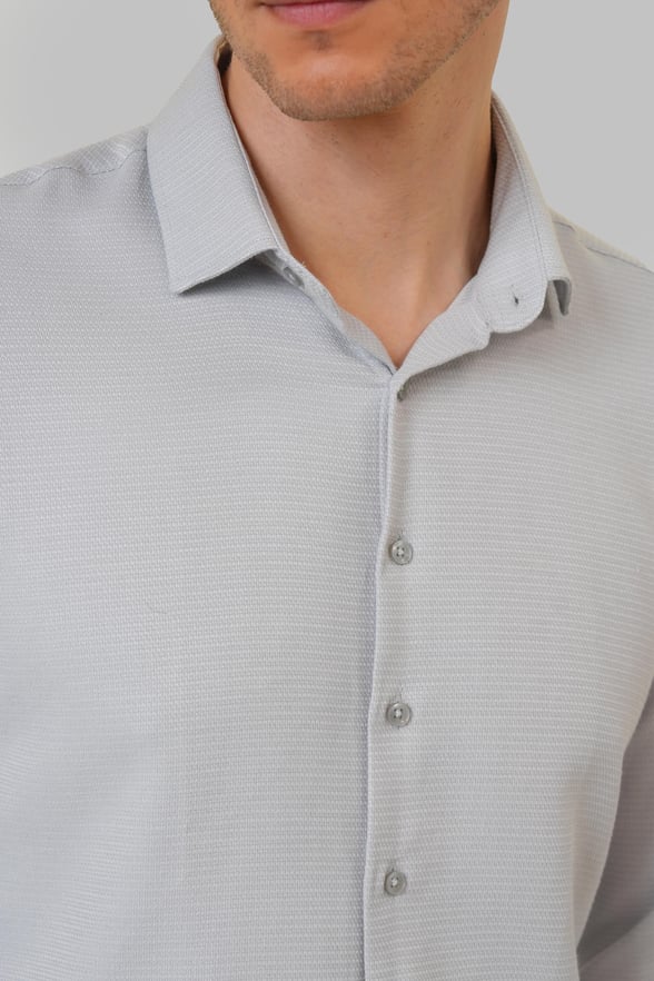 Gri Regular Fit Baskılı Klasik Yaka Gömlek