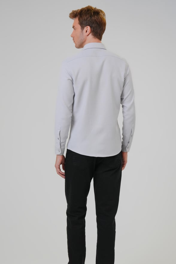 Gri Regular Fit Baskılı Klasik Yaka Gömlek