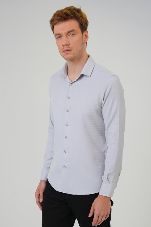 Gri Regular Fit Baskılı Klasik Yaka Gömlek