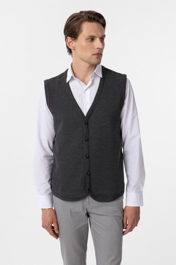 Gri Regular Kapitone V Yaka Yelek