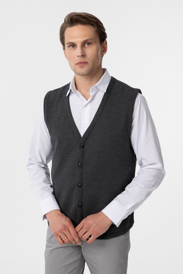 Gri Regular Kapitone V Yaka Yelek