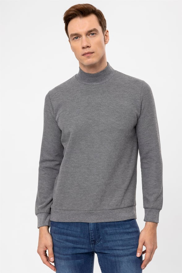 Gri Regular Kapitone Yarım Balıkçı Yaka  Sweatshirt