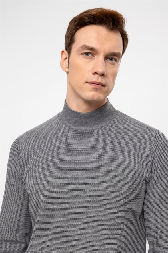Gri Regular Kapitone Yarım Balıkçı Yaka  Sweatshirt