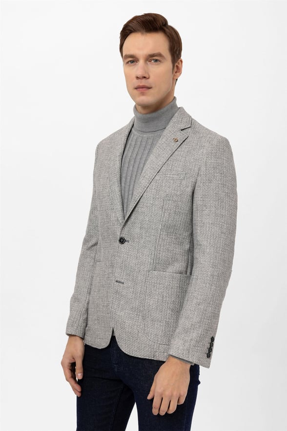 Gri Slim Armürlü Mono Yaka 6 Drop                                                       Ceket