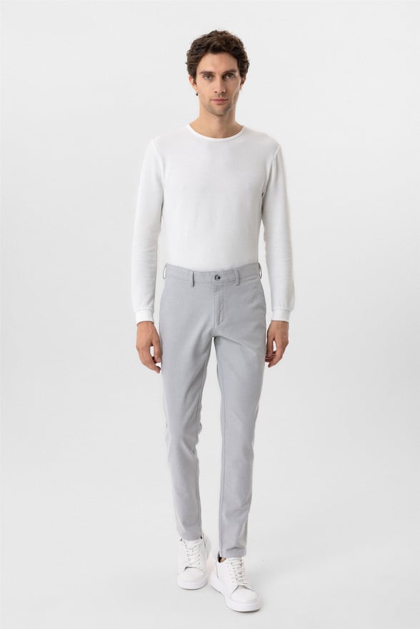 Gri Slim Armürlü Pantolon