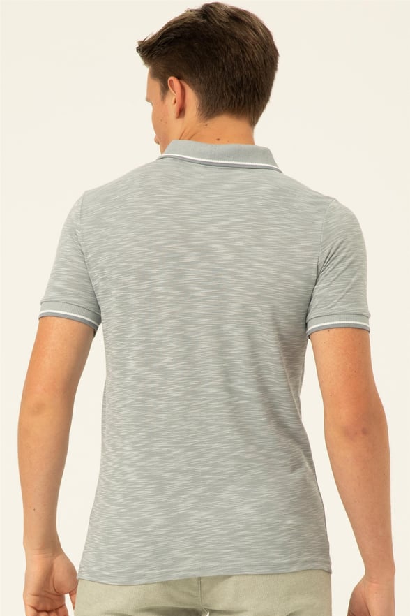 Gri Slim Armürlü Polo Yaka  Tişört