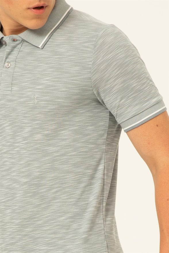 Gri Slim Armürlü Polo Yaka  Tişört